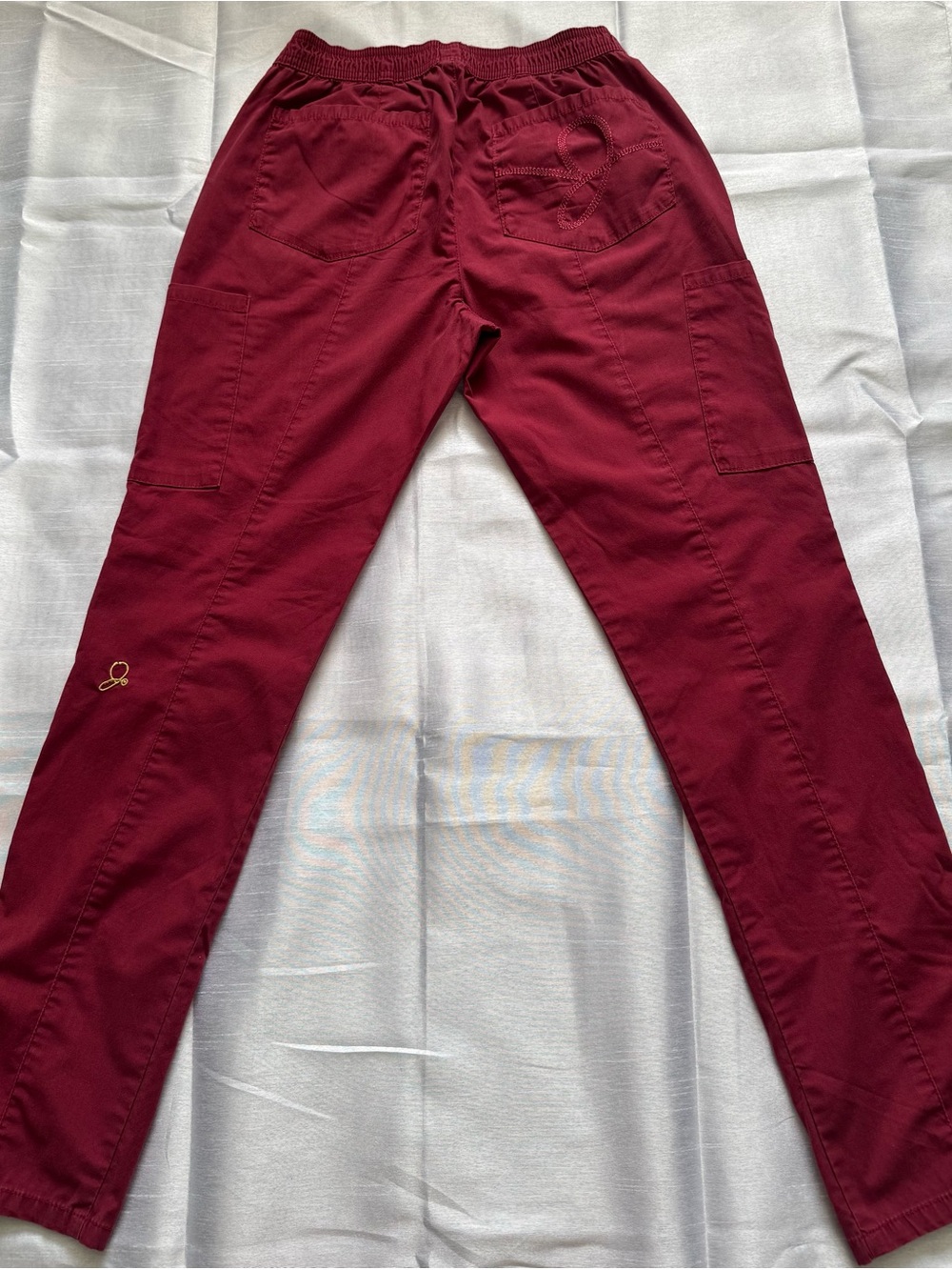 JAANUU Gold Zip Moto Scrub Set Burgundy Wine - Women's Small - Picture 3 of 12